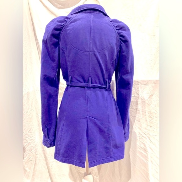 Y2K Women’s Large Soft Cotton Trench Coat Purple Belted Jacket puffy sleeve Sexy - Picture 7 of 7